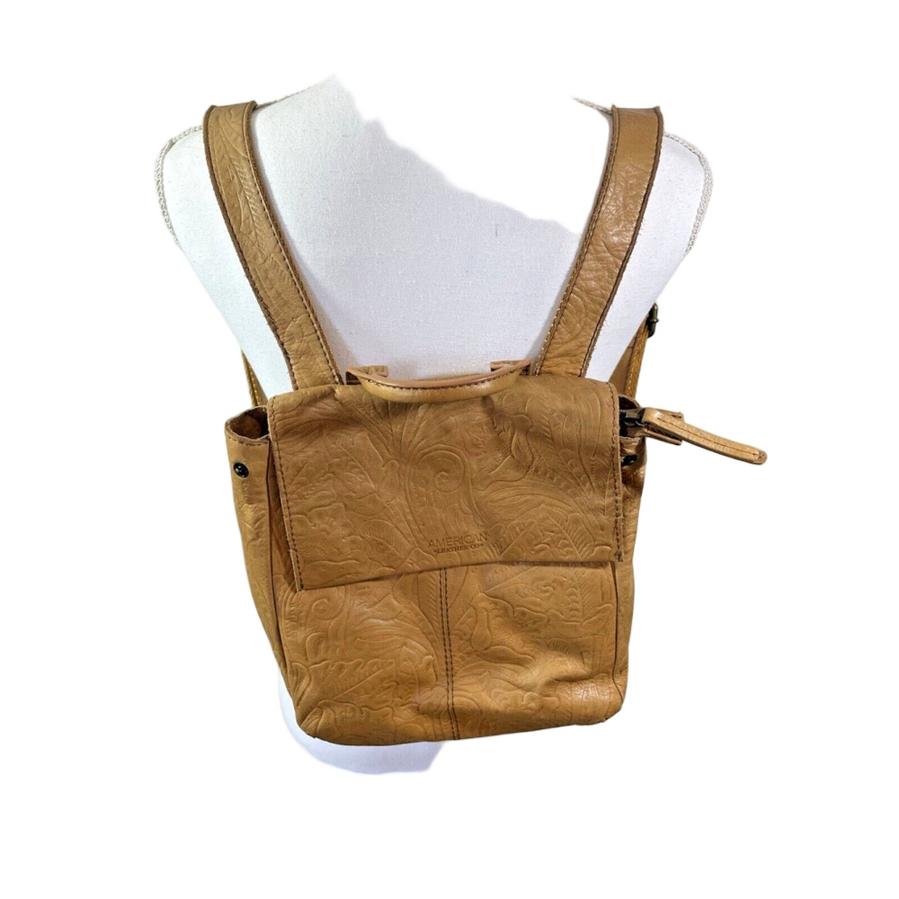 American Leather Co Liberty Tooled Buttery Soft Leather Backpack in Cafe Latte